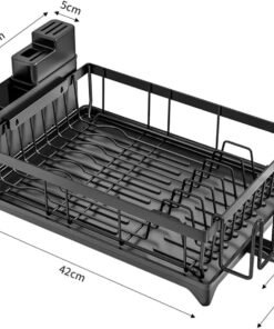 Alternative view of Dish Drainer Rack - Space Saving Dish Rack for Kitchen Counter, Kitchen Dish Drainer with Utensil Holder, Drain Board Cutlery Cup Holder Large Black