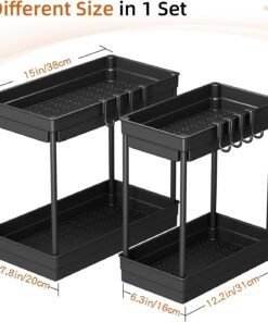 Alternative view of 2 Pack Under Sink Storage - Kitchen Storage and Organisation, 2 Tier Kitchen Under Sink Shelf, Multi-Purpose Organisation for Bathroom,Black | Under Sink, Sink, Bathroom, Multipurpose, Cabinet Organiser, Space Saving