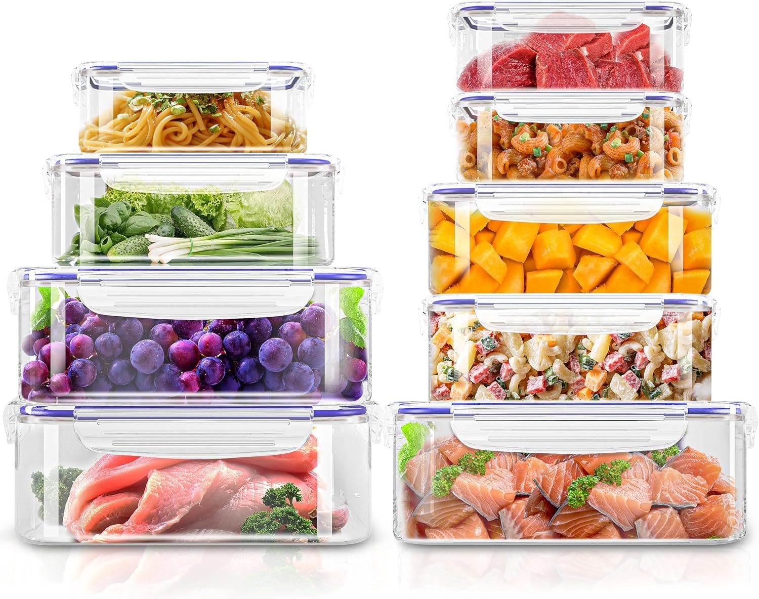 Plastic Food Containers with Lids, 18 piece, BPA-Free, Leakproof Food Storage lunch box