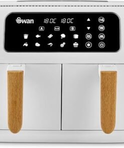 13-in-1 Air Fryer with Dual Non-Stick Baskets, Swan Cyclone Technology, 13 Pre-Set Functions, Match Cook, 8L, 1800W, White