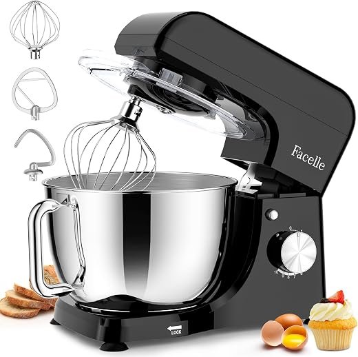 1500W Electric Kitchen Mixer, 10 Speeds Food Mixer with Pulse, Attachments include 5.5L Stainless Steel Bowl, Dishwasher Dough...