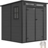 6 ft Plastic Garden Shed with Floor, Three Windows, Dark Grey