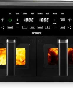 L Dual Basket Air Fryer with Digital Control Panel, 8 Cooking Pre-sets, Sync Function & Match Cook Function, Shake Reminder, 2400W, Black
