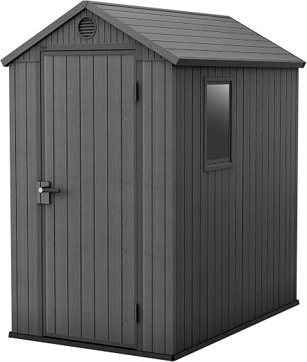 Darwin Outdoor Apex Single Door Garden Storage Shed 6 x 4ft Grey Wood Look and Feel | Fade Free | All Weather Resistant | Safe and Secure | Zero Maintenance | 15 year Warranty