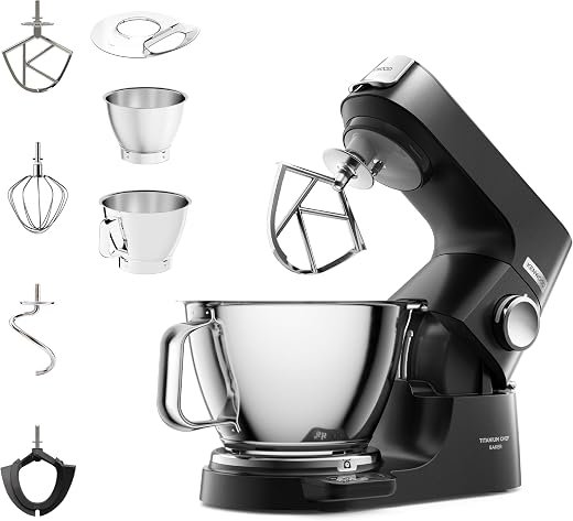 Titanium Chef Baker Silver KVC85.004BK, Stand Mixer with Integrated Scale, 3 Stainless Steel Mixing Hooks and Rubber Whisk, 5L and 3.5L Bowls, 1200W, Black