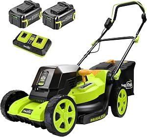 Brushless Lawn Mower – 2 x 5.0Ah Batteries Electric Cordless Push Mower with Fast Charger, 6-Level Height Adjustment, 45L Grass Bag, Lightweight Battery...