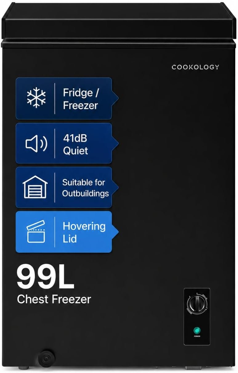 Chest Freezer - Adjustable Feet - Black | Suitable for Kitchens, Outbuildings & Garages - Refrigeration Modes - Easy...