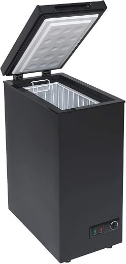 Chest Freezer with Removable Wire Basket, 53L Slimline Compact Freestanding Freezer, 36cm Wide, Adjustable Temperature Control