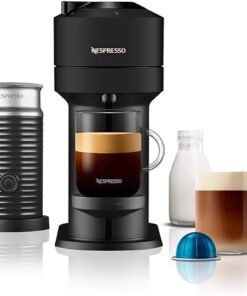 Coffee Machine by De'Longhi with Aeroccino Milk Frother, Over 30 Varieties of Pods, 6 Coffee Cup Sizes, Latte, Cappuccino, Starter Capsule Set Included,Matte Black
