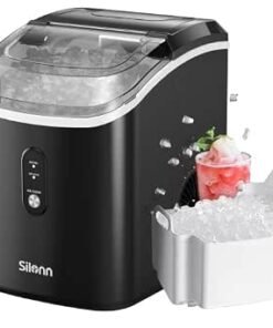 Countertop, Silonn Chewable Pellet Ice Machine with Self-Cleaning Function, 36lbs/24H Portable Ice Makers for Home Kitchen Office, Black