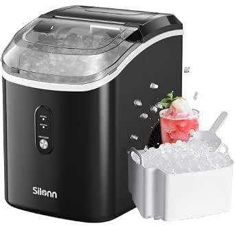 Countertop, Silonn Chewable Pellet Ice Machine with Self-Cleaning Function, 36lbs/24H Portable Ice Makers for Home Kitchen Office, Black