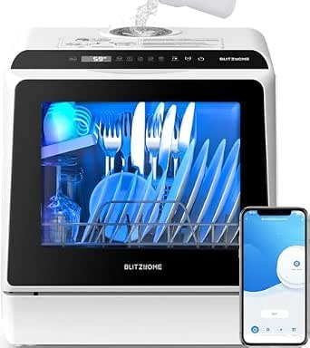 Countertop, WIFI Smart Dishwasher, Compact Dishwashers with 5L Built-in Water Tank, 6 Programs, 360° Dual Spray, High-Temp& Air-Dry Function, Fruit...