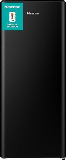 52cm Freestanding Retro Fridge - 165-litre capacity with 4 star Ice box - Auto Defrost - Wine Rack - Black- E Rated, H128 x W51.9 x D51.3
