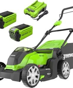 40V Cordless Lawnmower for Lawns up to 500m², 41cm Cutting Width, 50L Bag, Two of 40V 2Ah Batteries & One Charger, 3 Year Guarantee-G40LM41K2X, Green, Black, Grey