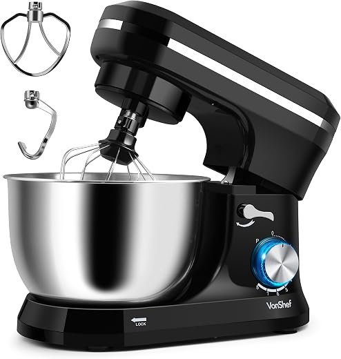 Stand Mixer, 4.5L+5L Bowls 8-speed 1000W Tilt-Head Food Mixer, Kitchen Electric Mixer with Dough Hook, Whisk, Beater, Splash Guard (Black)