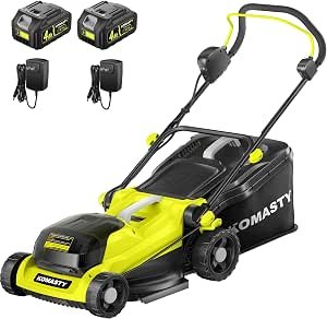 Mower 16" Cordless Battery Powered Mower, 2 in 1 Mulching Lawnmower with 5-Position Height Adjustment 10.6 Gallon Bag, Small Push Lawn Trimmer, 2X4.0Ah Battery...