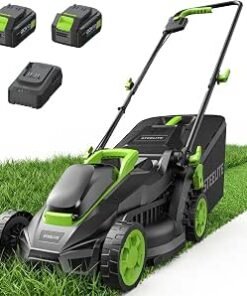 Mower, 20V Battery Powered Lawn Mower 13 Inch with 2 x 4.0Ah Batteries & Charger, Brushless Electric Lawn Mower, Up to 50 Min Runtime