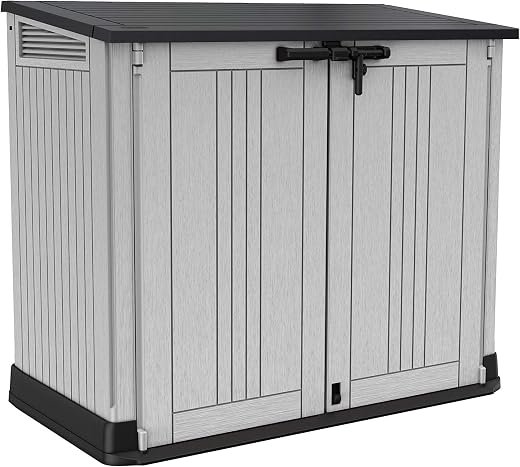 Store It Out Nova Outdoor Garden Furniture Storage Shed Light Grey with Dark Grey Lid | Fade Free | All Weather Resistant | Safe and Secure | Zero Maintenance | 5 year Warranty