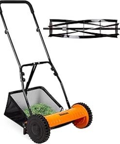 Push Reel Lawn Mower, Cordless Manual Reel Lawn Mower Walk-Behind Steel Lawn Mowers with Removable 7.9-Gallon Grass Catcher, Sponge Grip, 4-Position...