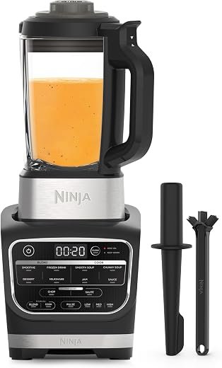 Foodi Blender & Soup Maker, 10 Auto-iQ Programs, 1.7L Glass Jug, 1000W, Black HB150UK & Foodi StaySharp Knife Block with Integrated Sharpener, 5-Piece Knife Set