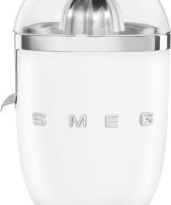 Retro 50's Style Citrus Juicer with Stainless Steel Reamer and Strainer, Anti-Drip Spout, 70W, White