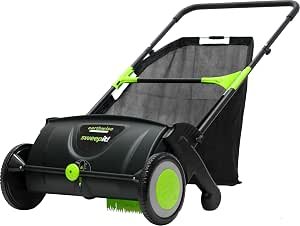 Width Leaf & Grass Push Lawn Sweeper, Black